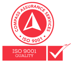 ISO 9001 certification from Compass Assurance Services with a red check mark.
