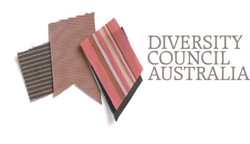 Diversity Council Australia logo alongside colorful fabric swatches.